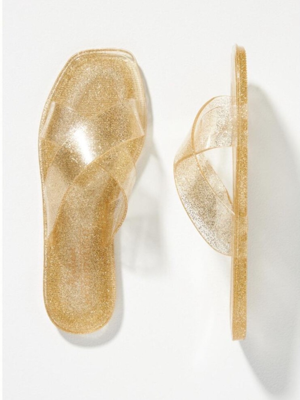 Anthropologie Gold Glitter Jelly Slide Sandals